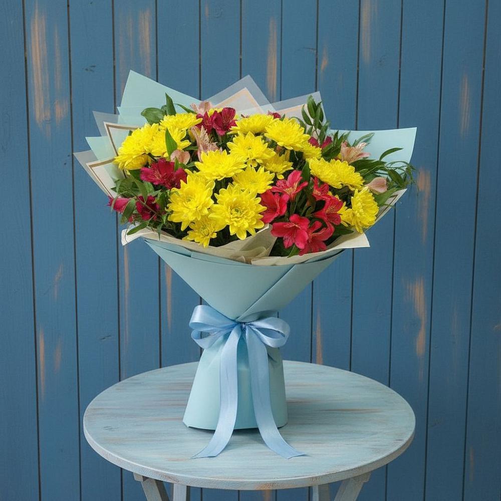 Букет цветов из: Альстромерии и Хризантемы в Винсадах