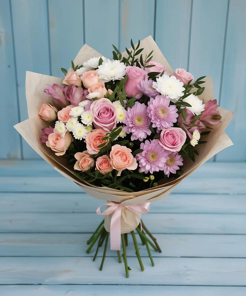 Букет цветов из: Хризантемы, Розы и Альстромерии в Винсадах