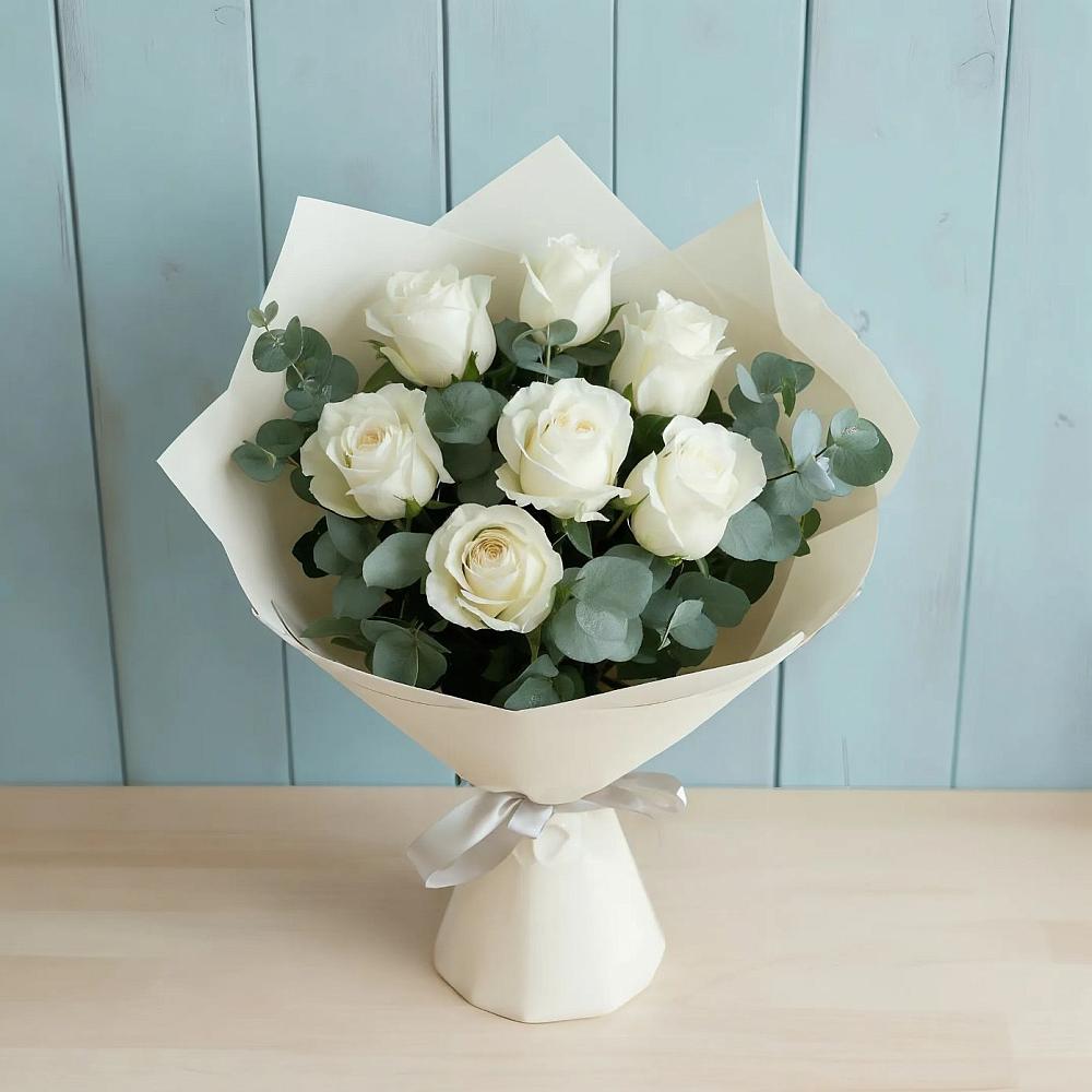 Букет Белые розы в Эвкалипте в Винсадах