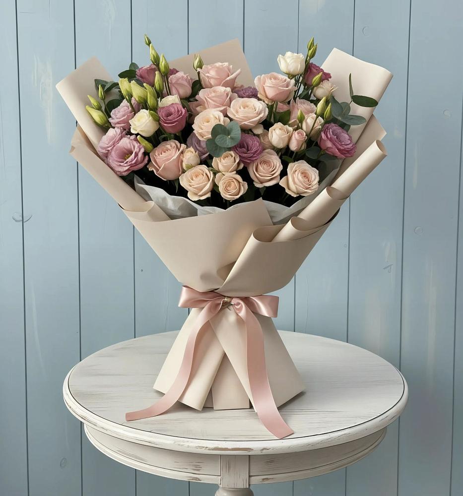 Букет цветов из: Розы и Лизиантусы в Винсадах