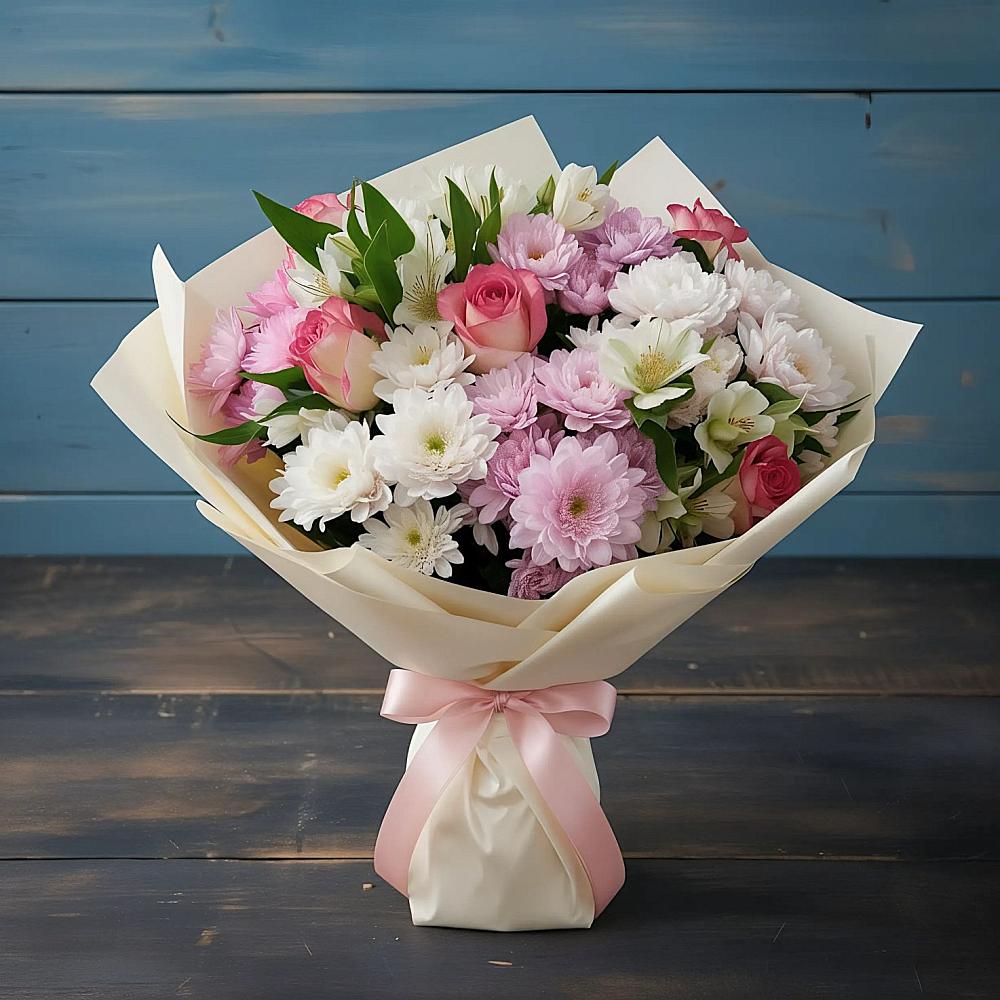 Букет цветов из: Хризантемы, Альстромерии и Розы в Винсадах